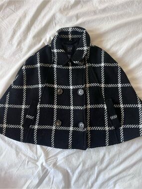 Gap Kids Wool Blend Plaid Cape Poncho Coat Jacket Black White 4T 3T 5T Vintage